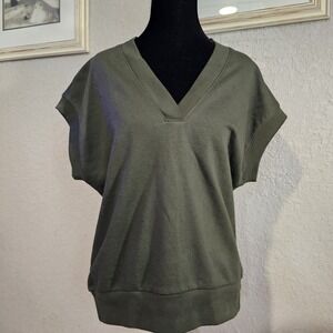 Gap Fleece V-Neck Vest Mistletoe Green Cap Sleeve Sweatshirt‎ Top Size Small